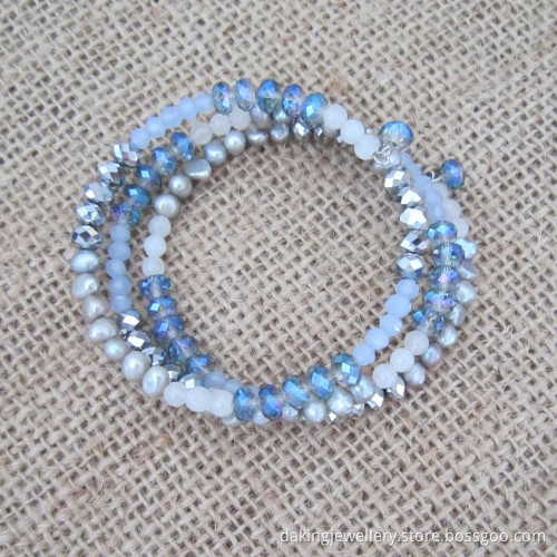 Multi-Hued Freshwater Pearl and Quartz Coil Bracelet, Fashion Jewelry (BR121018)